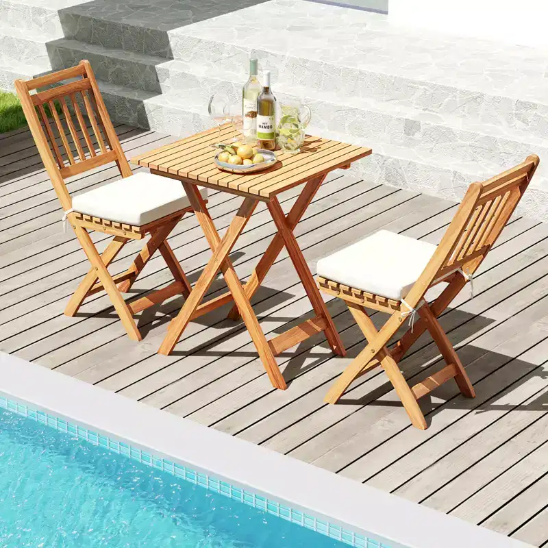 Costway Folding Patio Chairs Set of 2 w/ Slatted Backrests & Soft Seat Cushions