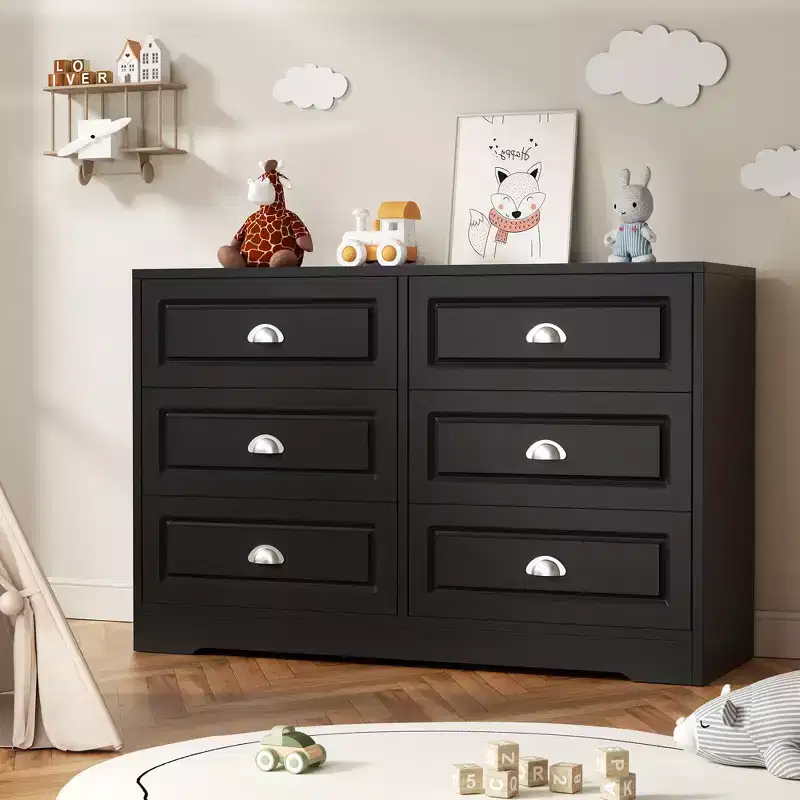 Celebalcony Dresser with 6 Drawer,Dresser for Bedroom Chest of Drawers for Closet, Wood Double Dresser Storage Cabinet for Living Room,Hallway