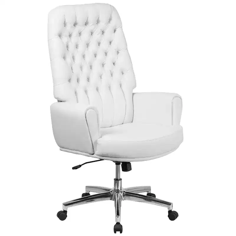 Merrick Lane High Back Button Tufted Faux Leather Swivel Home Office Chair with Welt Trimmed Arms