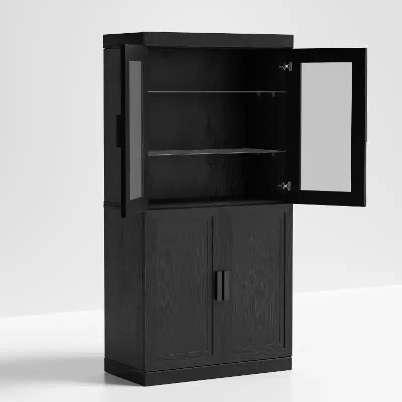 Freestanding Wood Pantry Cabinet with Shelves and Doors