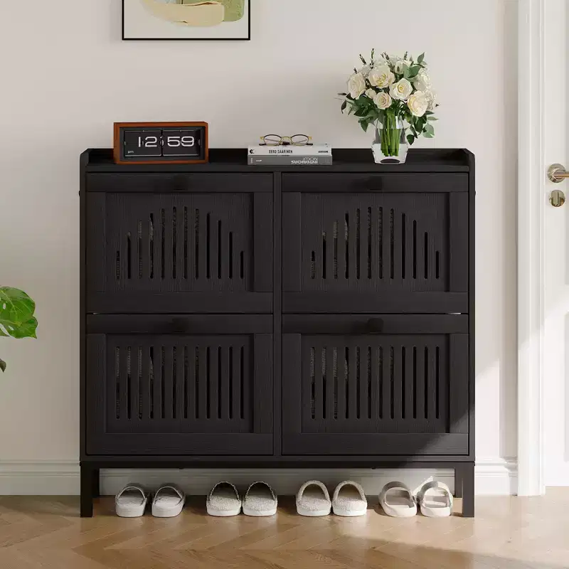 Shoe Storage Cabinet with 4 Flip Drawer, Shoes Organizer with Square Handles, Adjustable Shoe Rack for Entryway Living Room Bedroom