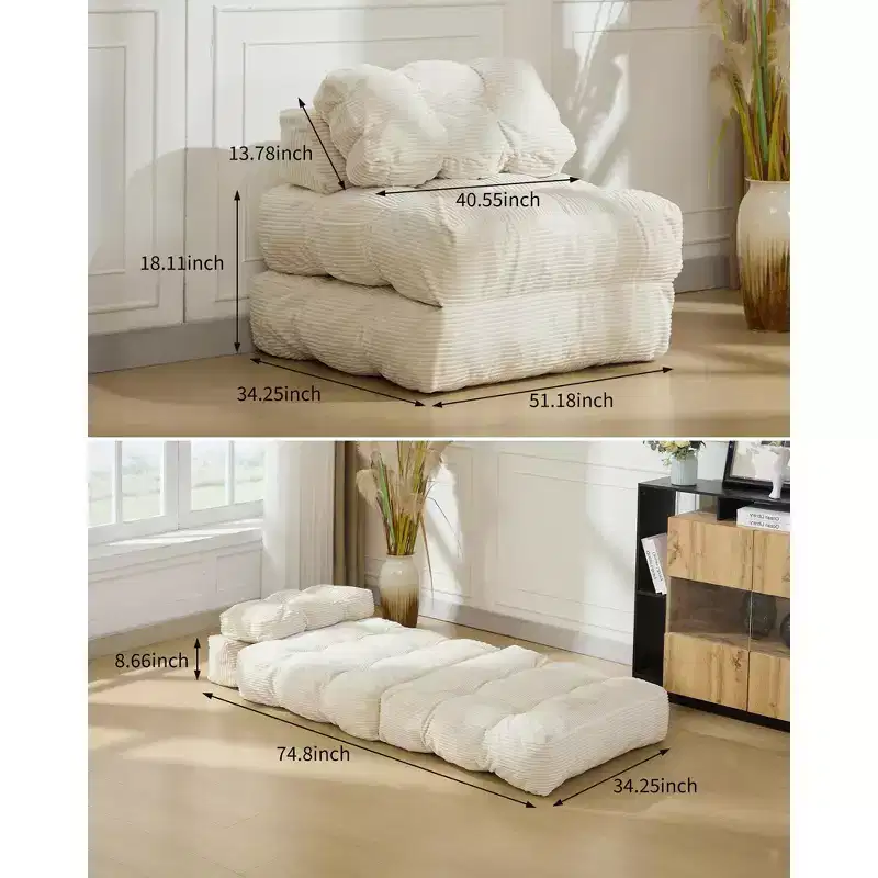 34.25x74.8 Single Folding Sofa Bed, Convertible Sleeper Chair with Pillow, Portable Foldable Chair and Mattress