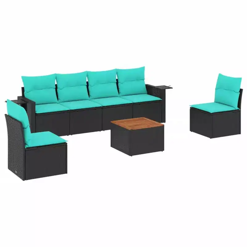 vidaXL 7 Piece Garden Sofa Set with Cushions Grey Poly Rattan