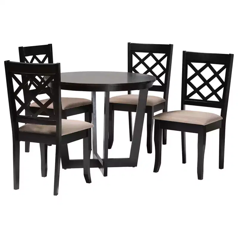 Selby Modern Sand Fabric and Dark Brown Wood 5-Piece Dining