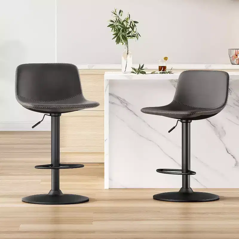 PexFix 2Pcs Adjustable Bar Stools Mid-Century Swivel Bar Stools Bar Height Stools with Back Support Counter Height Bar Chairs Pu Leather Light Grey