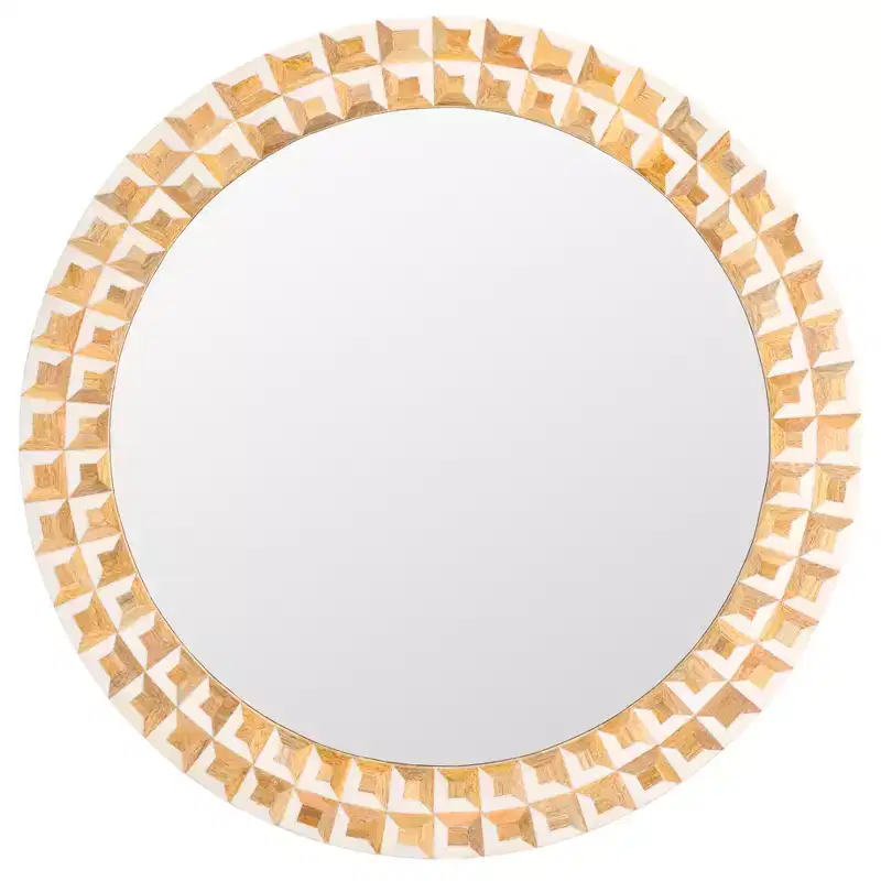 Aria Mirror - 29.2 x 29.2 - MRR1502 - Antique Ivory/Natural Brown - Safavieh