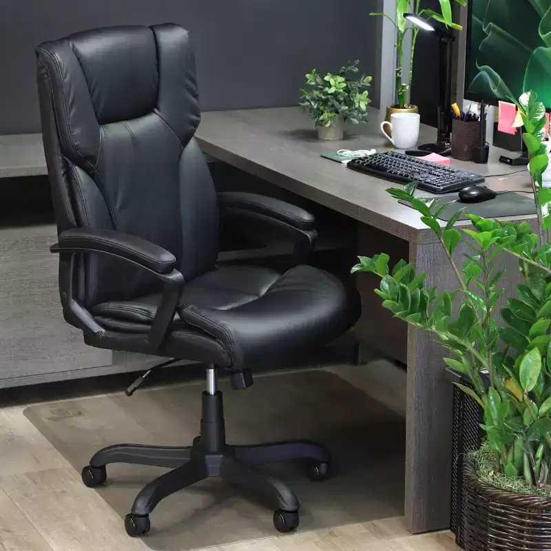 High Back Adjustable Faux Leather Office Chair in Black