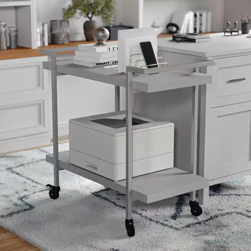 Martha Stewart Liam 2-Tier Office Storage and Printer Cart with Metal Frame