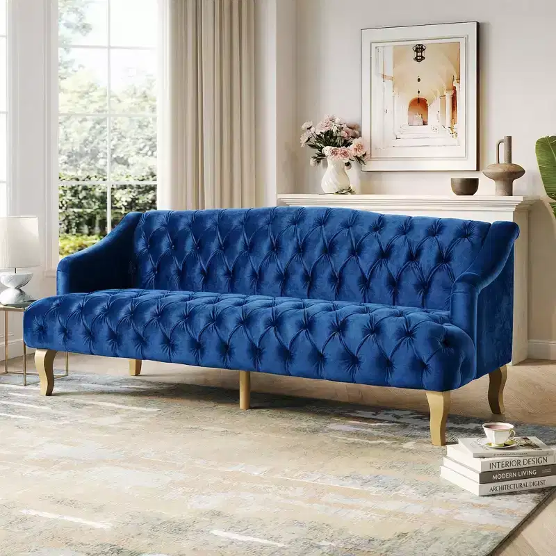 Christopher Knight Home Thomas 72.76'' Mid-Century Modern Velvet Upholstered 3-Seater Sofa with Curved Wooden Legs