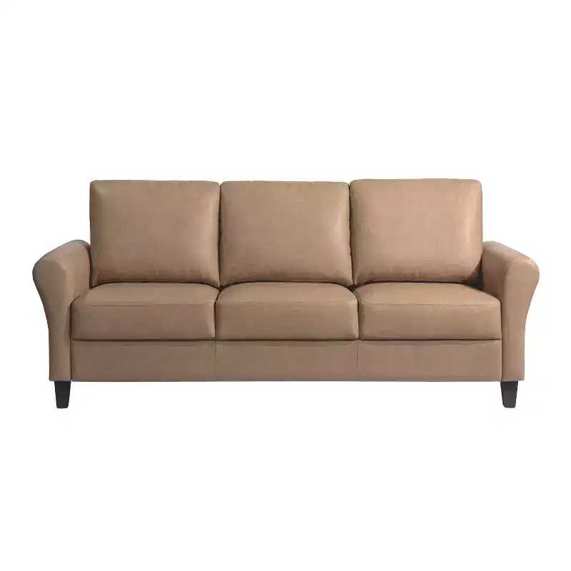 3-Seater Sofa with Rolled Arms, Light Brown Vegan Leather