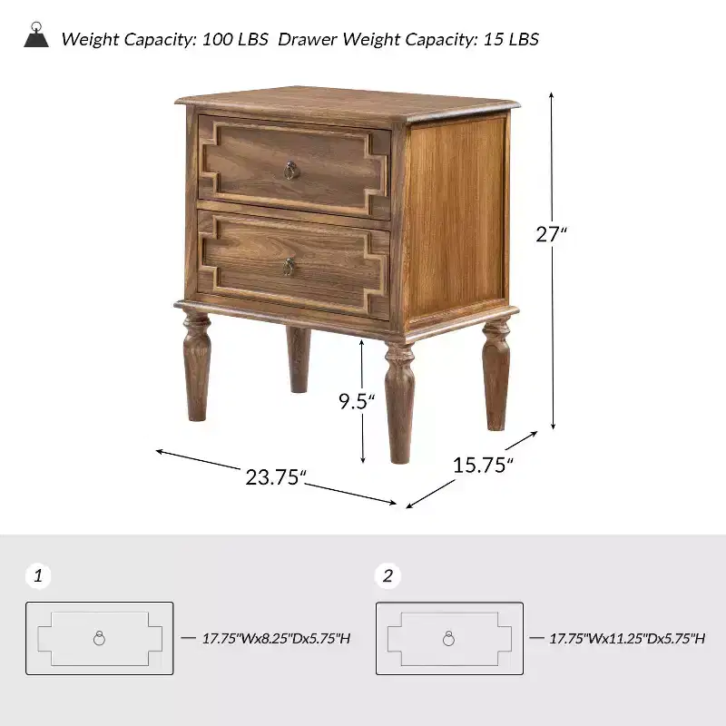 Tikal 28 Tall 2-Drawer End Table Set of 2 | HULALA HOME-WALNUT