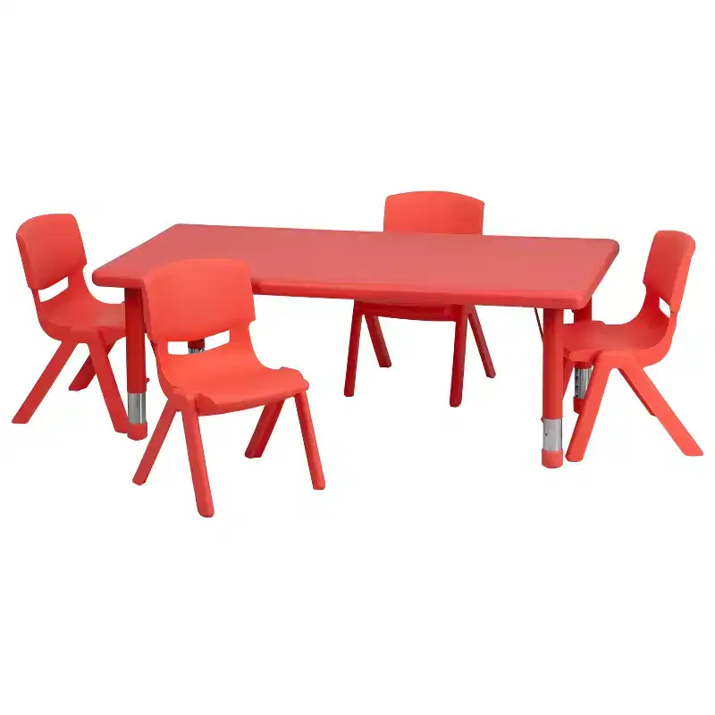 Emma and Oliver 24W x 48L Rectangular Plastic Height Adjustable Activity Table Set with 4 Chairs