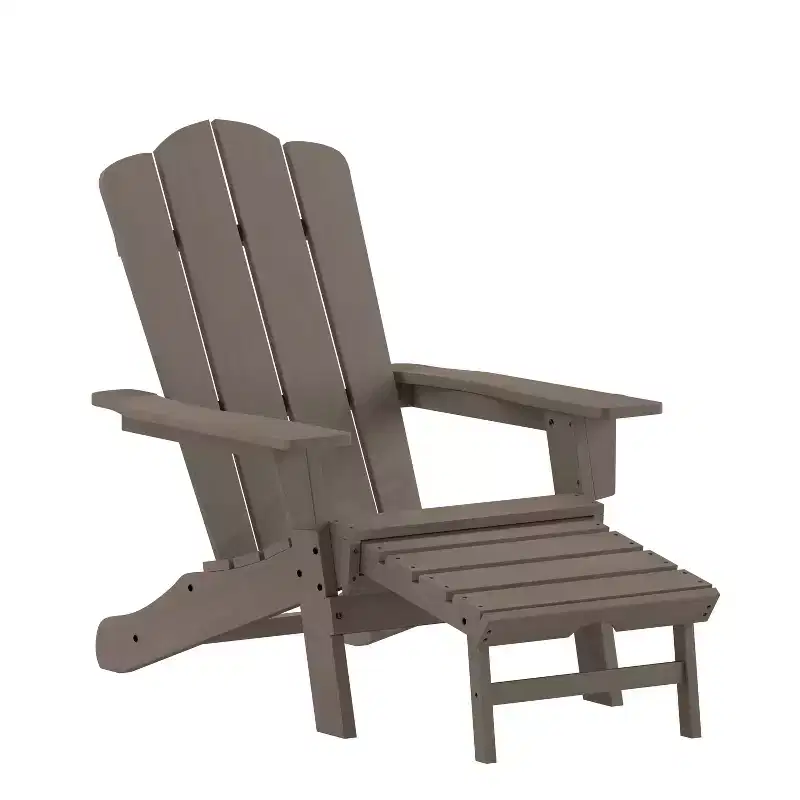 Merrick Lane Adirondack Chair with Cup Holder and Pull Out Ottoman, All-Weather HDPE Indoor/Outdoor Lounge Chair