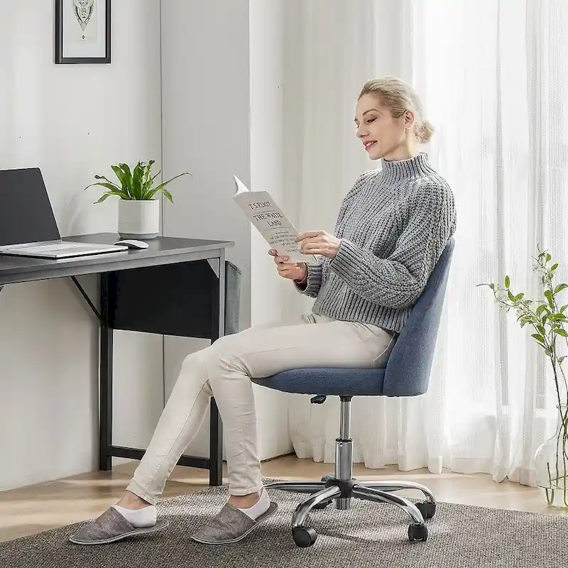 Office Chair with Wheels, Adjustable Height Fabric Upholstered Computer Desk Chair Swivel