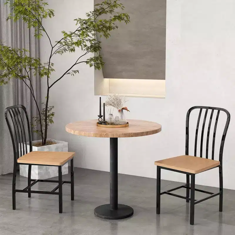Costway Dining Chairs Set of 2 High Back Navy Chairs Metal Frame Footrests Kitchen Black/White