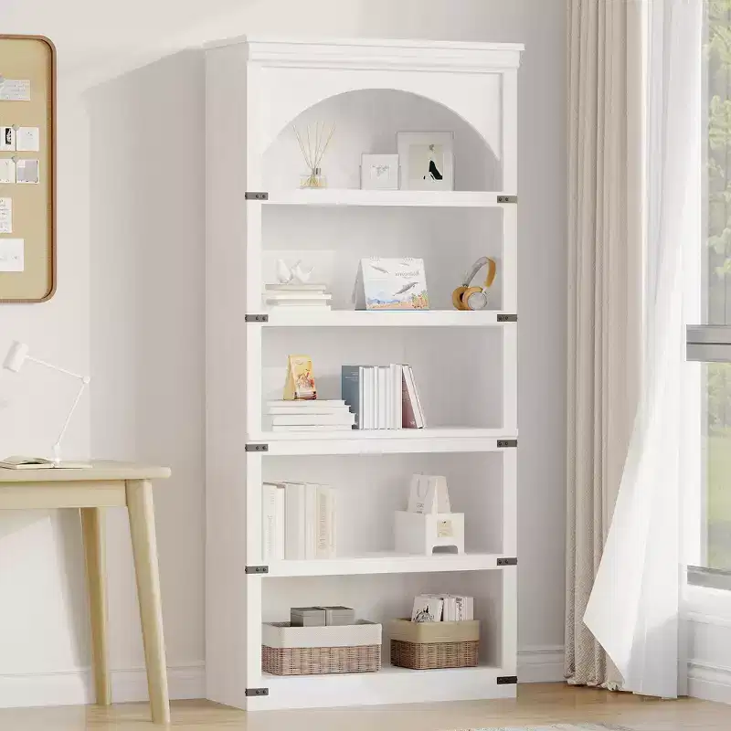 67 Inch Bookshelf, 5-Tier Metal Frame Storage Rack, Farmhouse Storage Organizer with Open Shelves, for Office Living Room Bedroom