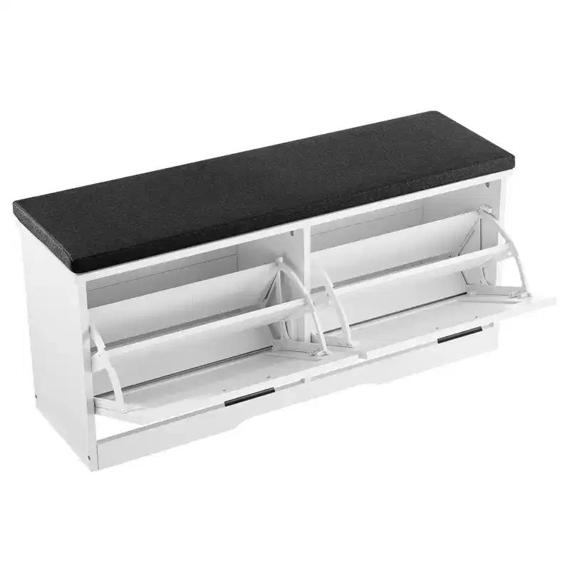 Entryway Shoe Storage Bench, 39.4 x 12.0 x 18.7 Inch Shoe Organizer with Flip Drawers, 440lbs Narrow Shoes Rack Bench, Black + White