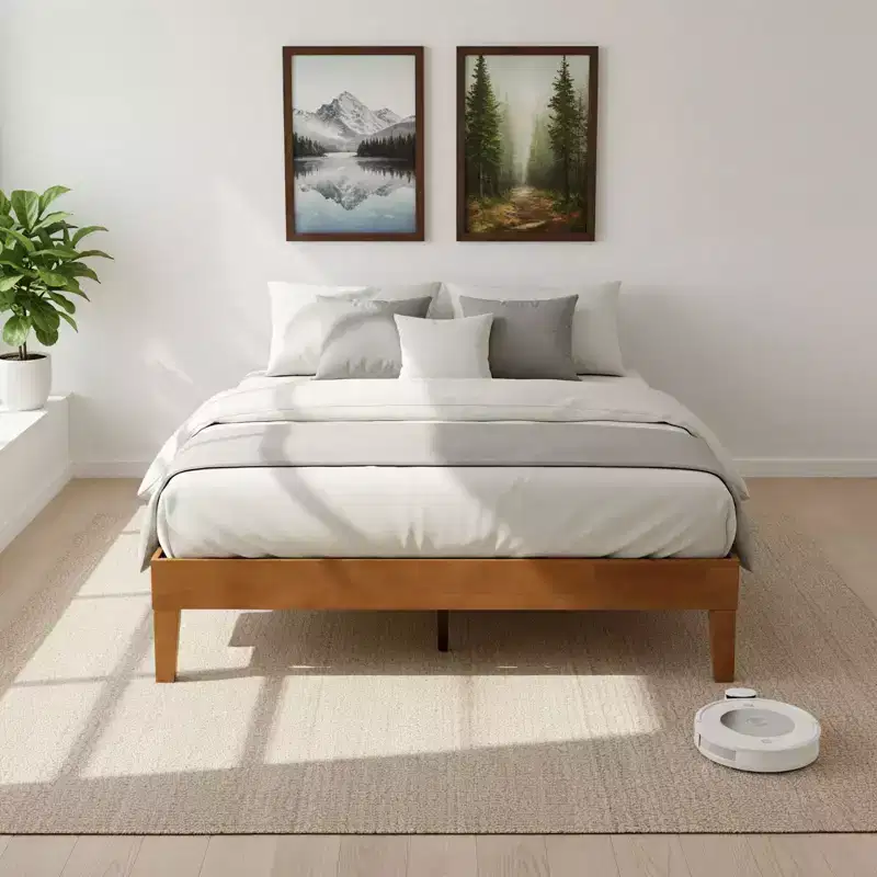 JIONJOY 12-Inch Queen Wood Platform Bed Frame, Solid Rubberwood Bedframe, Heavy Duty Mattress Foundation, Easy Assembly, Natural Wood
