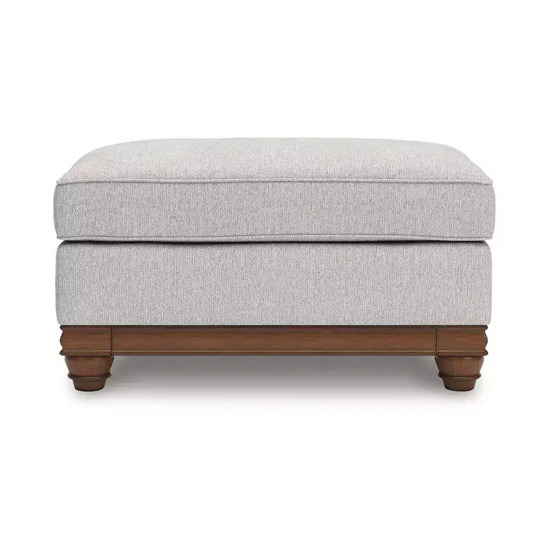 Farmhouse Ottoman, Sandstone Polyester, High-Resiliency Foam, Corner-Blocked Frame, Turned Legs, 44