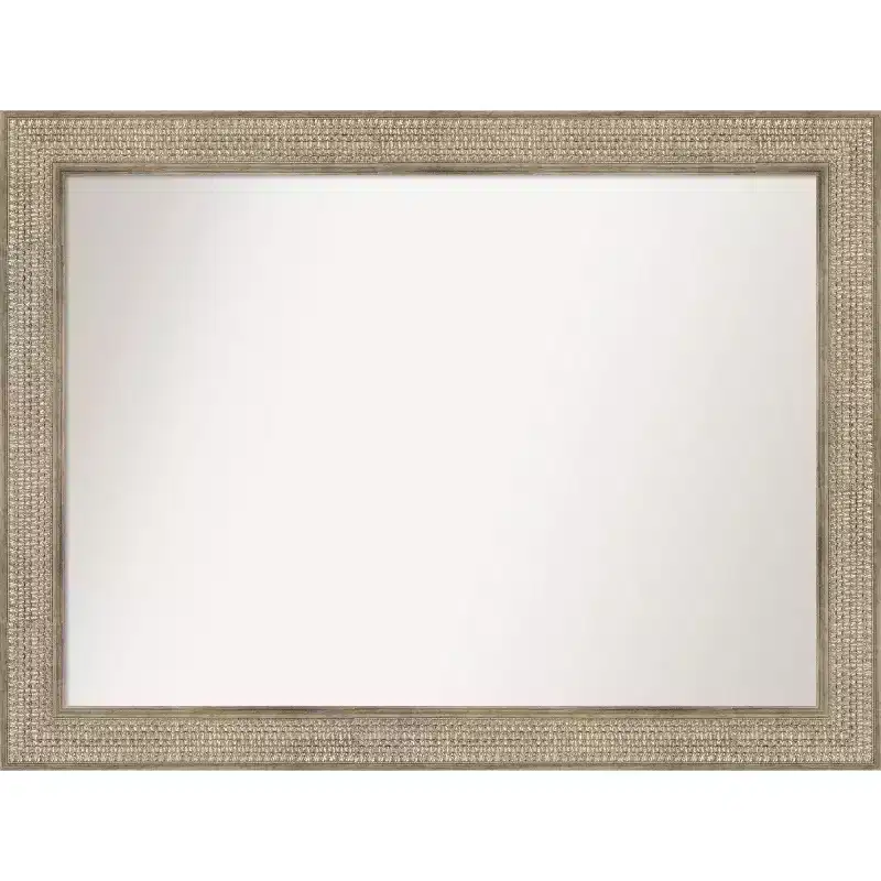 44 x 33 Non-Beveled Trellis Silver Wood Bathroom Wall Mirror - Amanti Art: Modern Style, Wood Frame, Wall Mounted