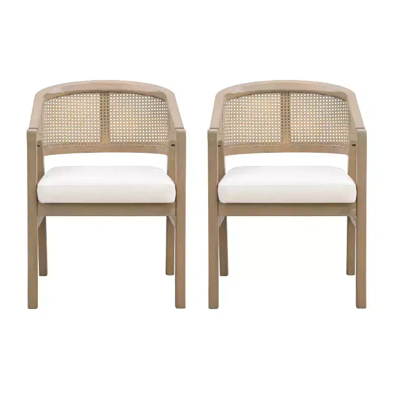 Christopher Knight Home Samson Rubberwood Upholstered Dining Chair with Cane Designed Curved Back (Set of 2)
