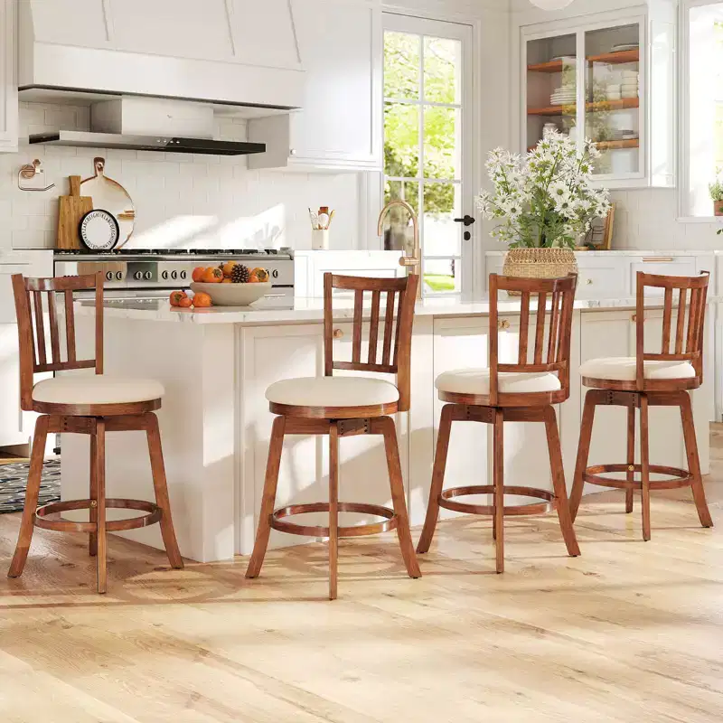 Costway 25'' Swivel Counter Barstools Set of 4 w/Backrest & Upholstered Seat Footrest