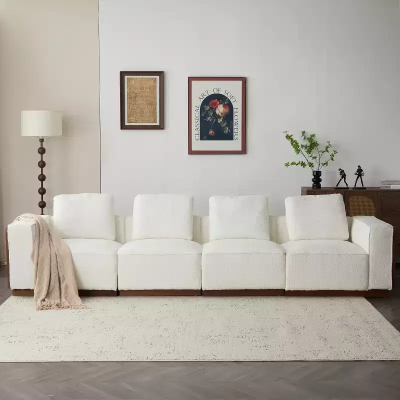 Christopher Knight Home Evelyn 4 Seater Upholstered Modular Sofa with Pillows, Beige/Brown