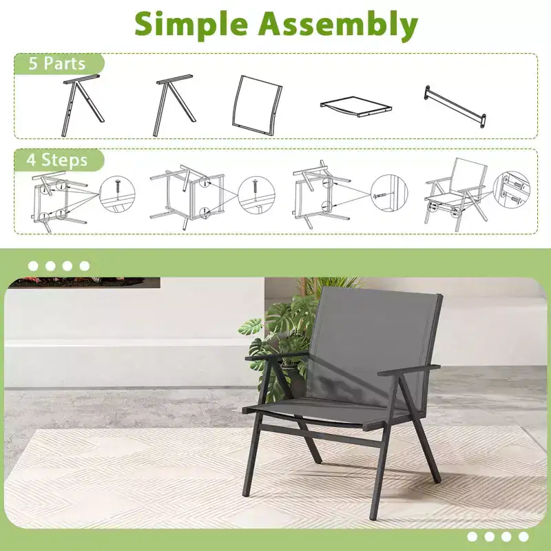 Costway Patio Chairs Set of 2with Breathable Mesh Fabric and Metal Frame 350LBS Capacity