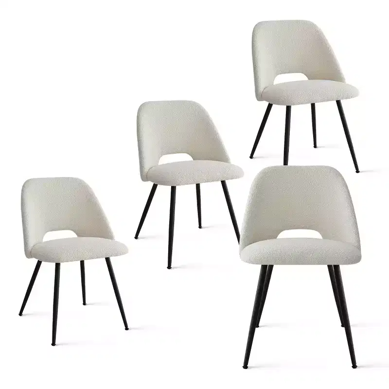 Panipeachy Upholstered Dining Chairs Set of 4, Modern Faux Shearling Side Chair with Matte Black Legs