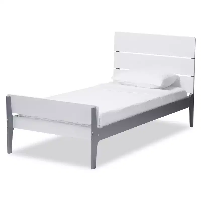 Twin Modern Classic Mission Style Finished Wood Platform Bed White/Gray -