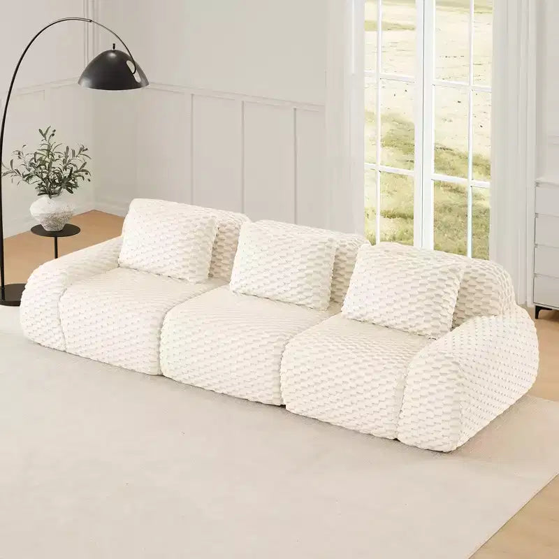 114 Modular Sectional Sofa Flannelette 3-Seater Deep Seat Buckle No Assembly Cream