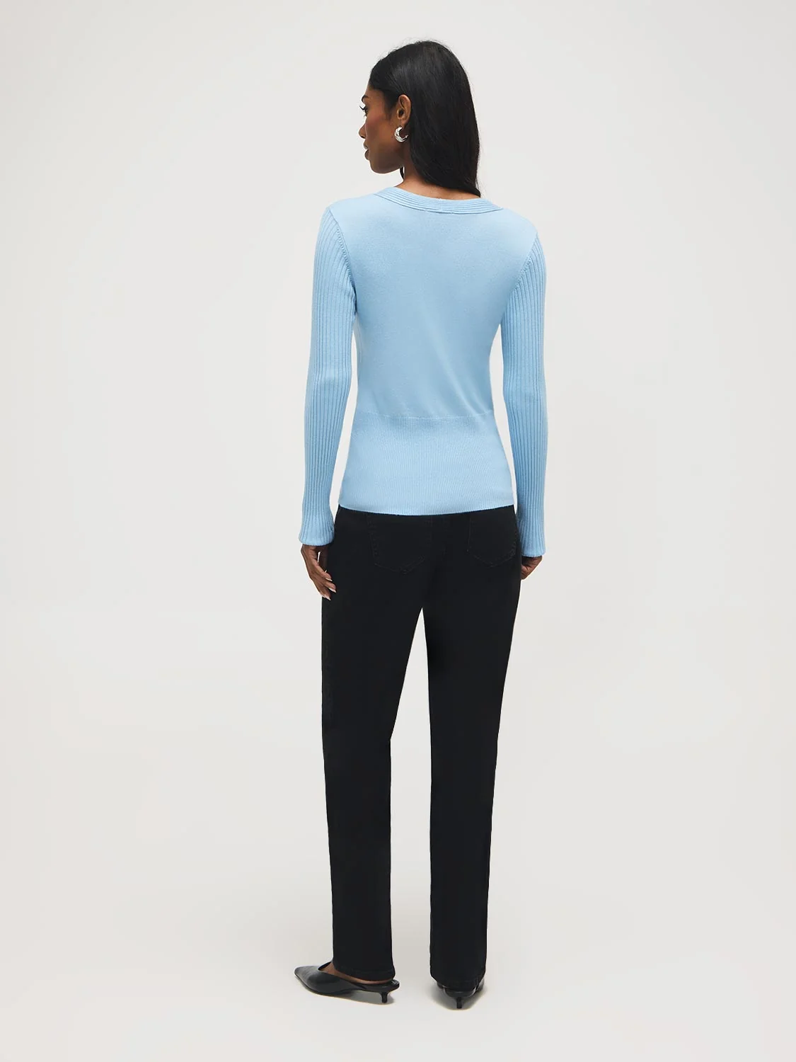 Button-Detail Wrap Front Sweater