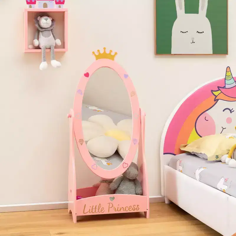 Kids Free-Standing Full Length Mirror with Storage – Pink Princess
