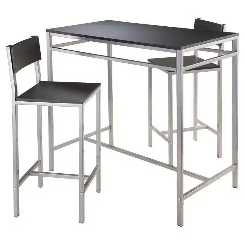 3pc Hanley Counter Height Dining Set with 2 Stools Metal/Black/Slate Gray - Winsome: Scandinavian Style, Wood Seat