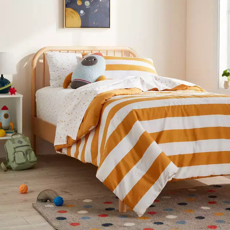 Twin Natural Wood Platform Bed, Kids Rubberwood Frame