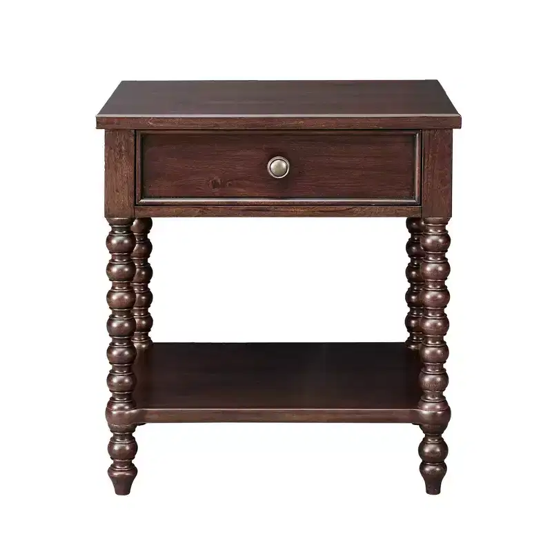 Beckett Nightstand Morocco Brown: Madison Park Bedside Table with Drawer, Modern Rubberwood Veneer