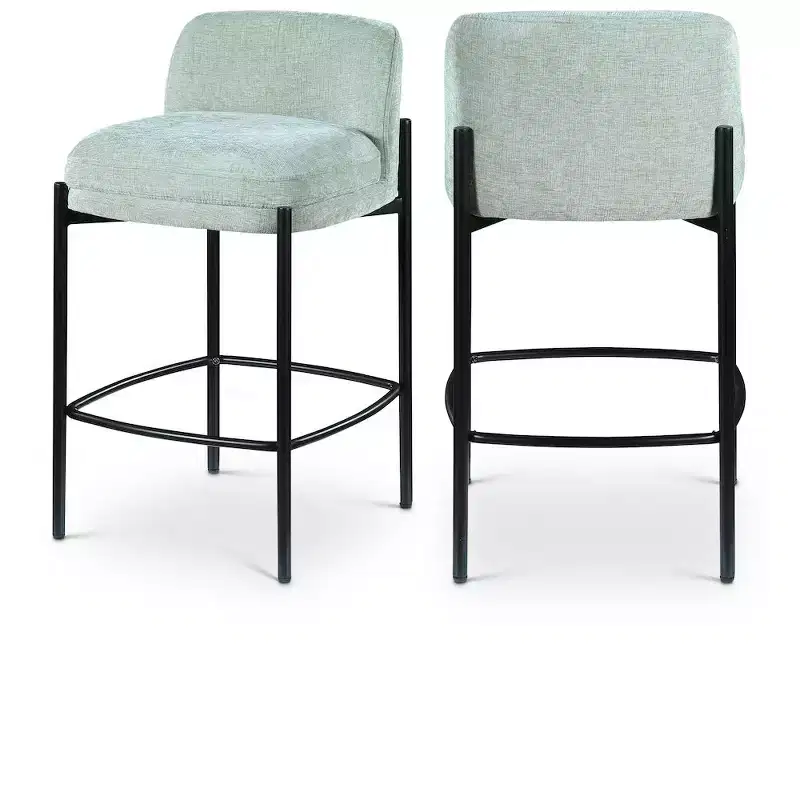 Meridian Furniture,Burton Mint Chenille Fabric Stool, Set of 2