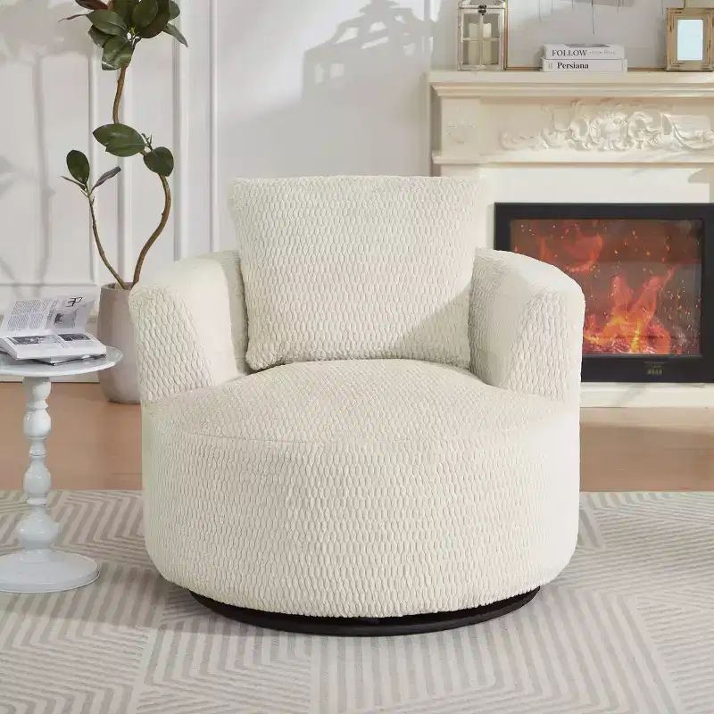 Gilmanton Modern Faux Fur Upholstered Swivel Accent Chair with Wooden Base
