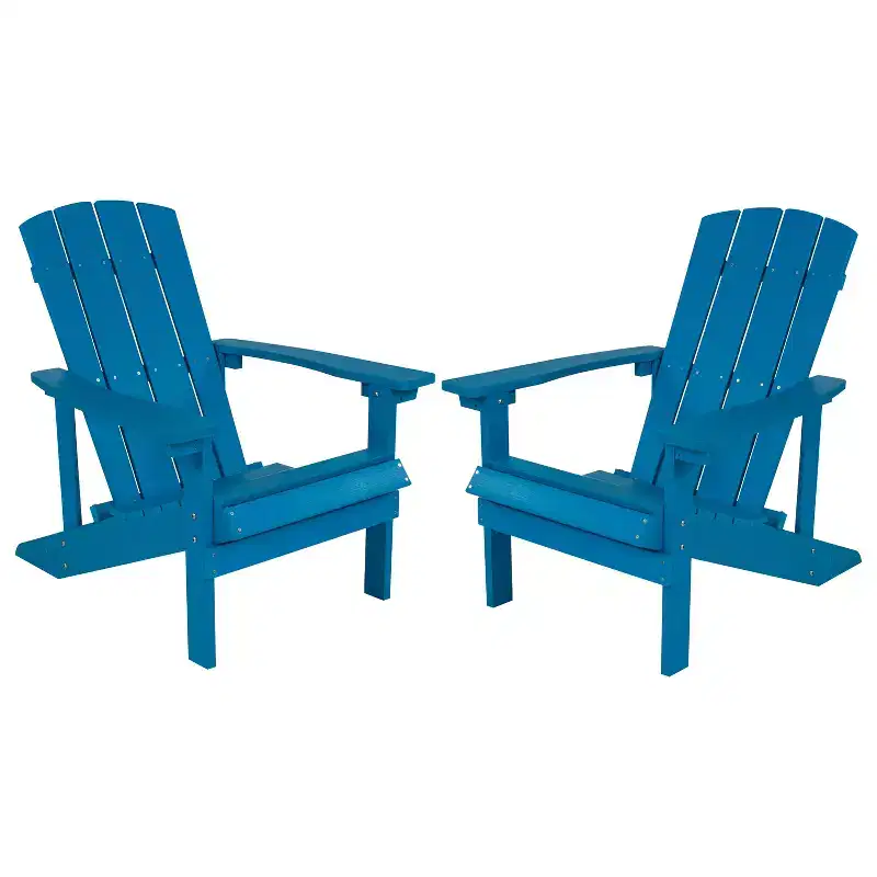 Emma and Oliver 2 Pack Outdoor All-Weather Poly Resin Wood Adirondack Chairs