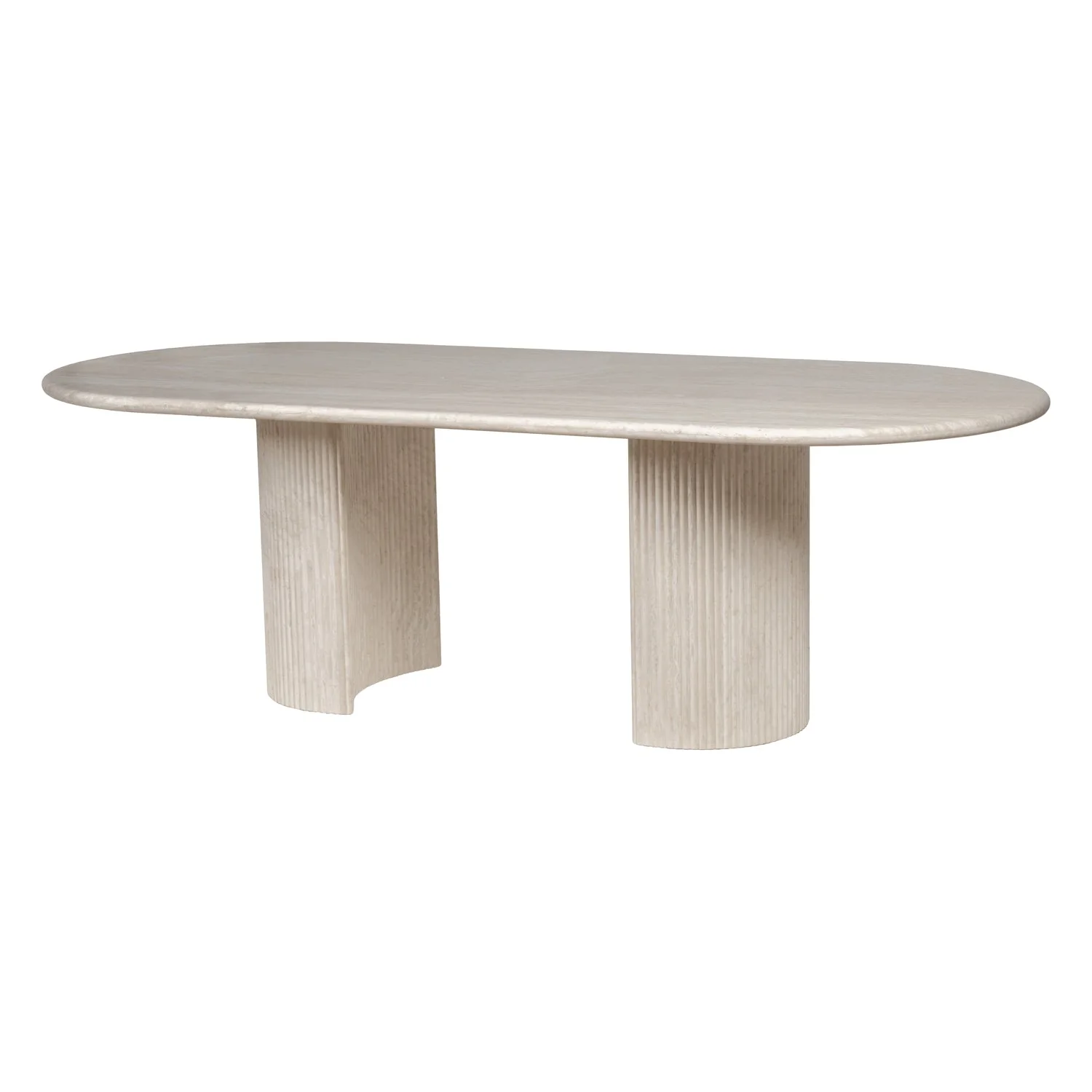 Statement Travertine Dining Table with Twin Pedestal Base for Dining Rooms