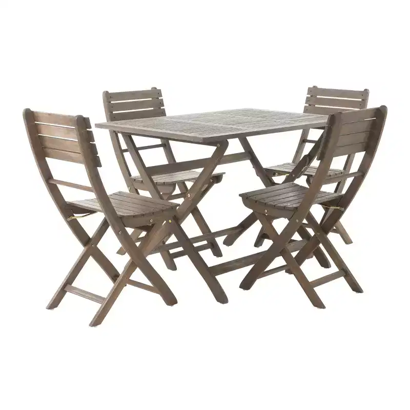 GDFStudio Rabion Outdoor Acacia Wood 5 Piece Folding Dining Set, Gray
