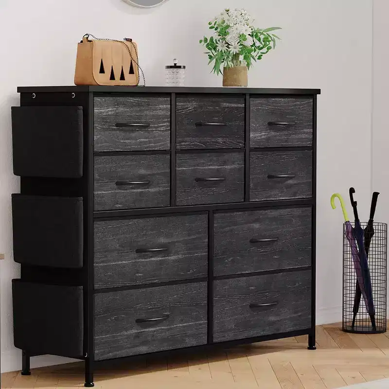 10-Drawer Fabric Dresser – Side Pockets & Hooks, Metal Frame, Closet & Bedroom