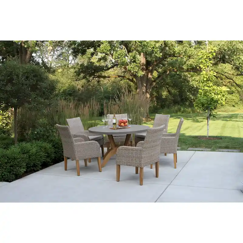 Nadine 7 pc. Teak Dining Set with Ash Wicker Chairs - N/A