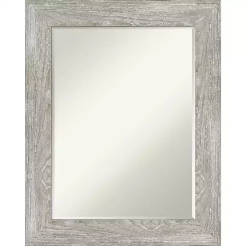 Amanti Art Dove Greywash Petite Bevel Bathroom Wall Mirror 30 x 24 in.