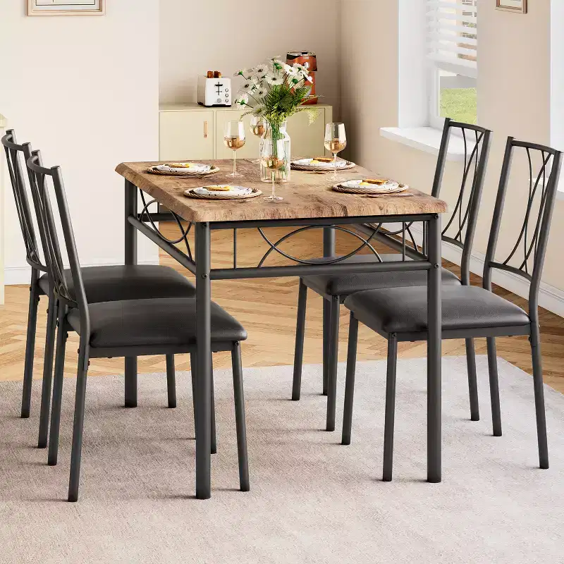 Dining Table Set, Kitchen Table Set for 4, 4 Piece Wooden Dining Room Table Set with 4 Chairs, Kitchen Rectangular Table Set for Small Space