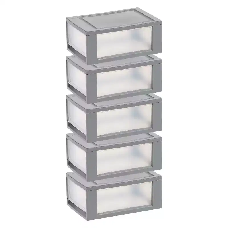 Compact Stacking Storage Plastic Drawer Organizer with Clear Doors