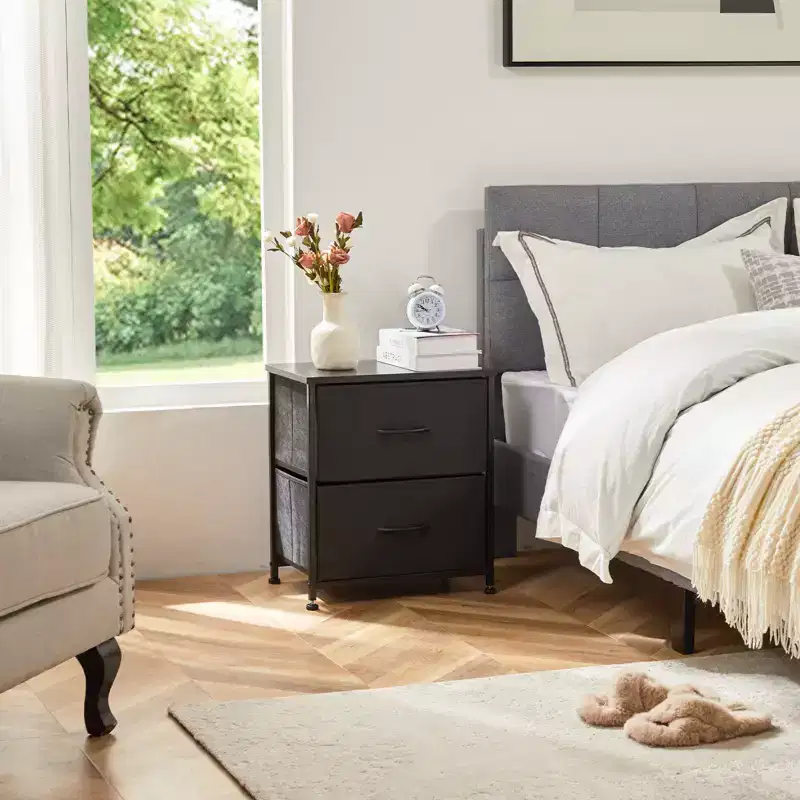 2-Drawer Fabric Dresser with Steel Frame and Wood Top