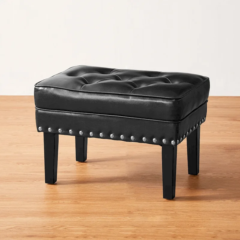 Black / Coffee Mid-Century Button-Tufted PU Leather Ottoman