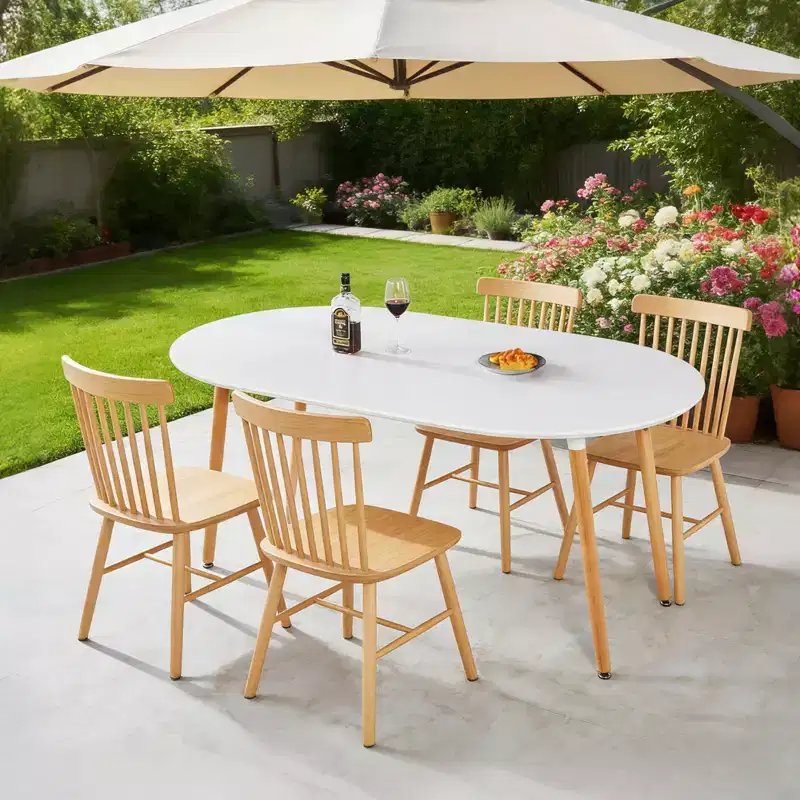 Extensible Dining Table with Wood Leg and MDF Top, 100/140/180x100x75cm, for Dining Room, Office, or Coffee Table