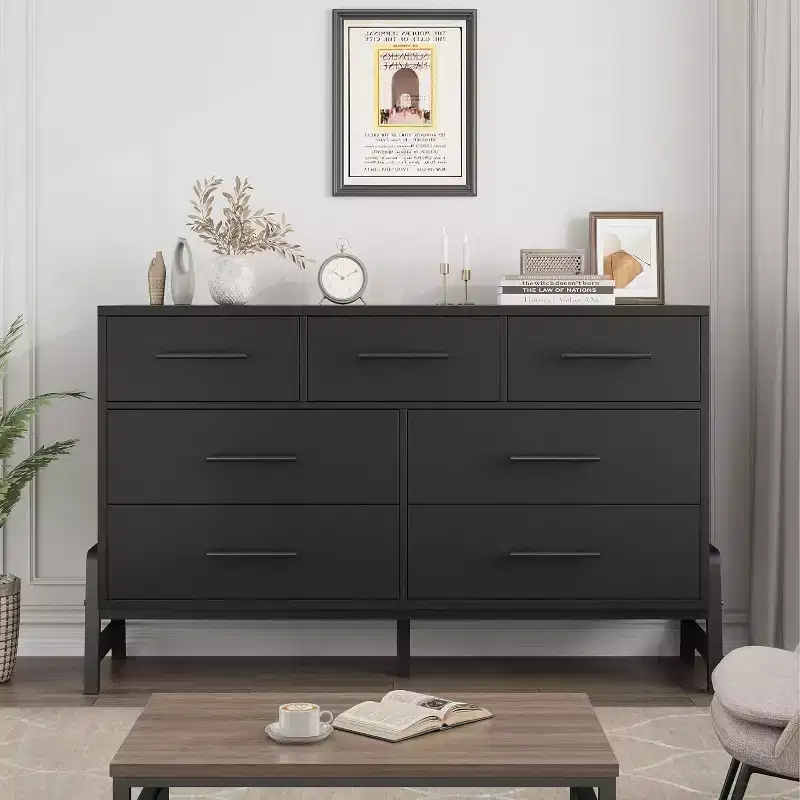 7 Dresser for Bedroom, Freestanding 52-inch Wide Drawer Dressing Table with Storage Space, Wooden Wardrobe Storage Cabinet for Living Room, Entryway